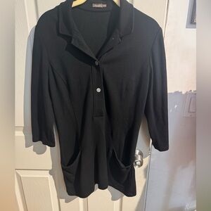 J. McLaughlin Black Tunic Henley Top Oversized Size M Pockets Collared